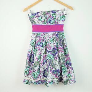 Vintage Y2K Size 3 Mini Dress Tie Waist Fit Flare Flirty Feminine Dainty Floral